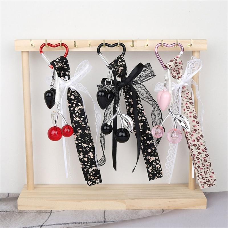 Cute Heart Keychain,Bag Charms,Cherry Key Chain Accessories Decor for Purse Handbag Car Keychain For Women and Girls