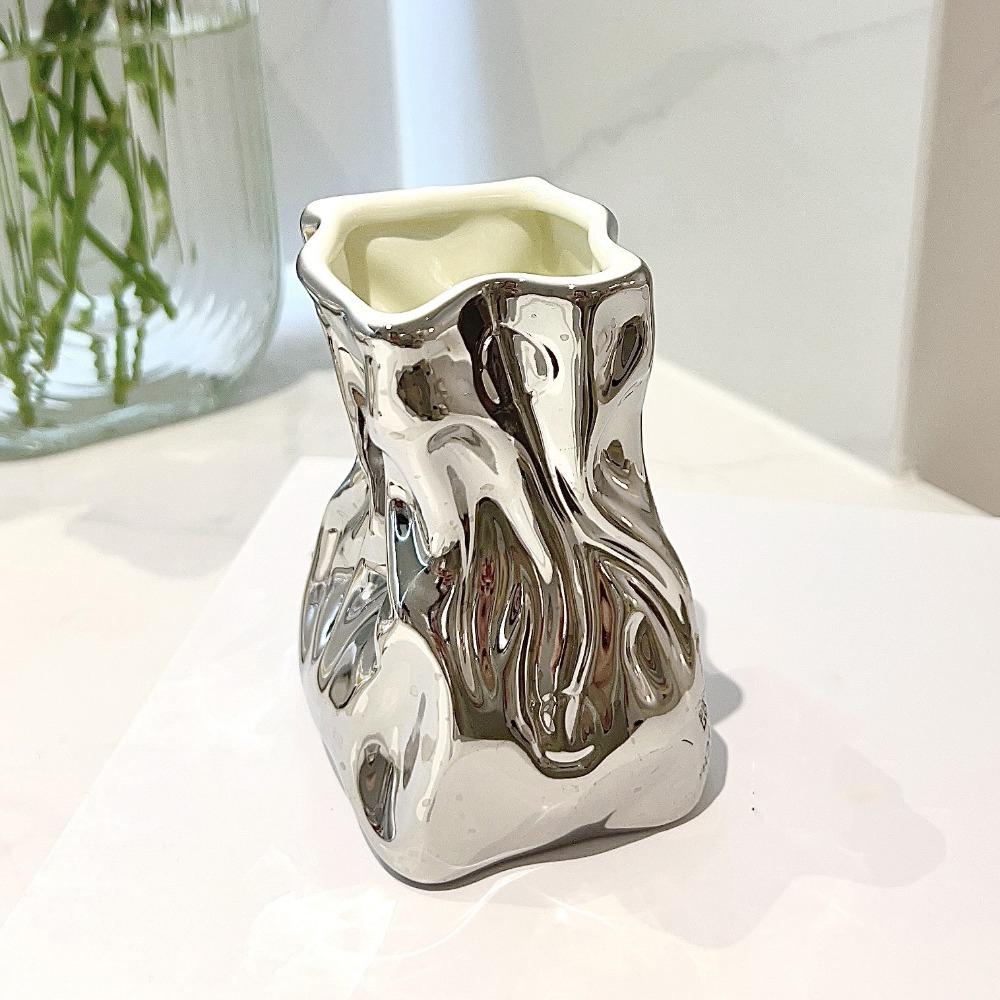 Kreative plissierte Keramikvase, getrocknete Blumen, Blumenarrangement, Heim- und Badezimmerdekoration, Keramik-Blumenarrangement-Zubehör