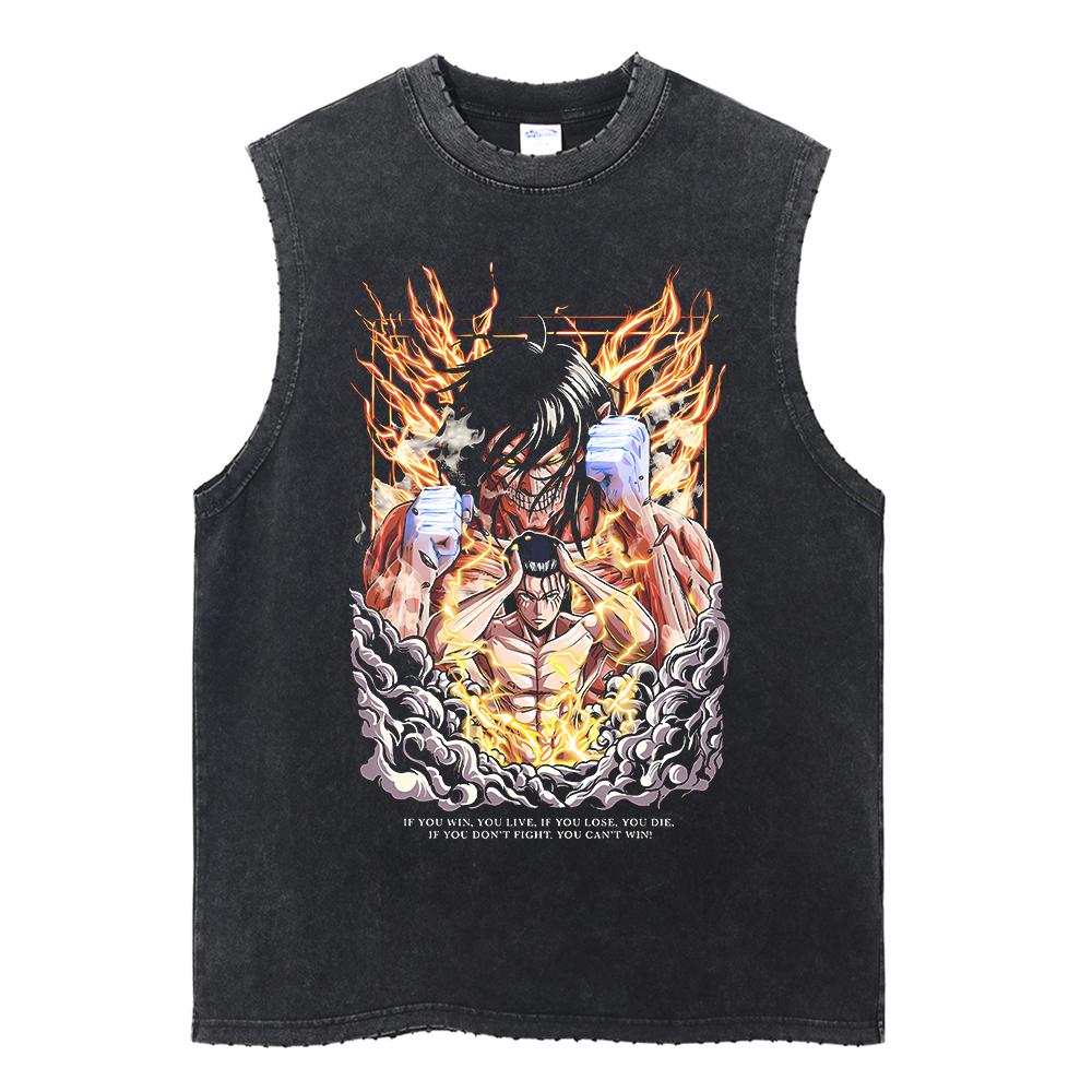 Attack on Titan Men's Gym Vest Summer Y2k Washed Vintage Print Tank Tops Women's Sleeveless Shirts Streetwear Anime Gifts