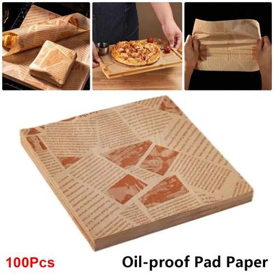 100Pcs Printed Oil-proof Pad Paper 15/18/22/25/30cm Disposable Baking Paper Wax Paper for Food Baking Barbecue Burger Fries