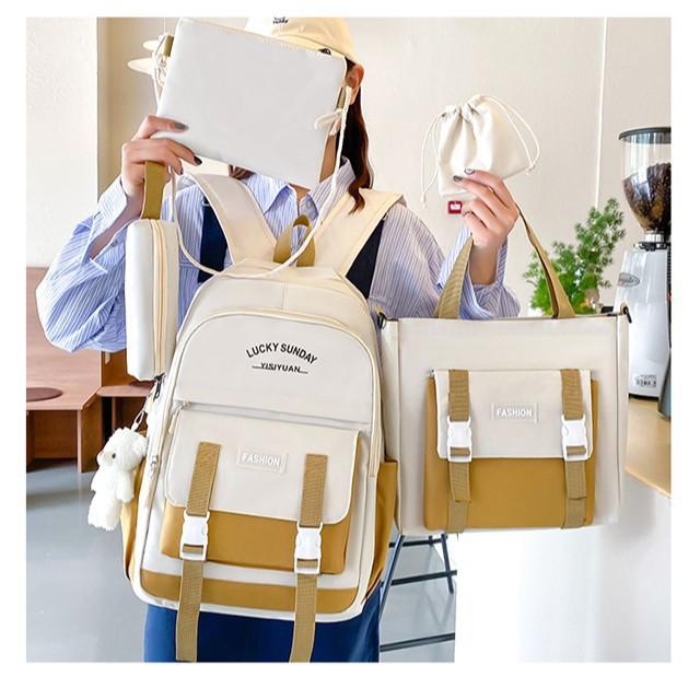Student High school student schoolbag Large capacity Junior high school student backpack Women's school five-piece make-up backpack