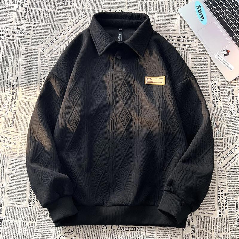 Весна и осень новая мужская винтажная универсальная базовая толстовка с длинным рукавом и лацканами M чёрный 3559₽