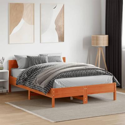 Vidaxl Bed Frame Without Mattress, Waxed Brown, 140X190 Cm, Solid Pine
