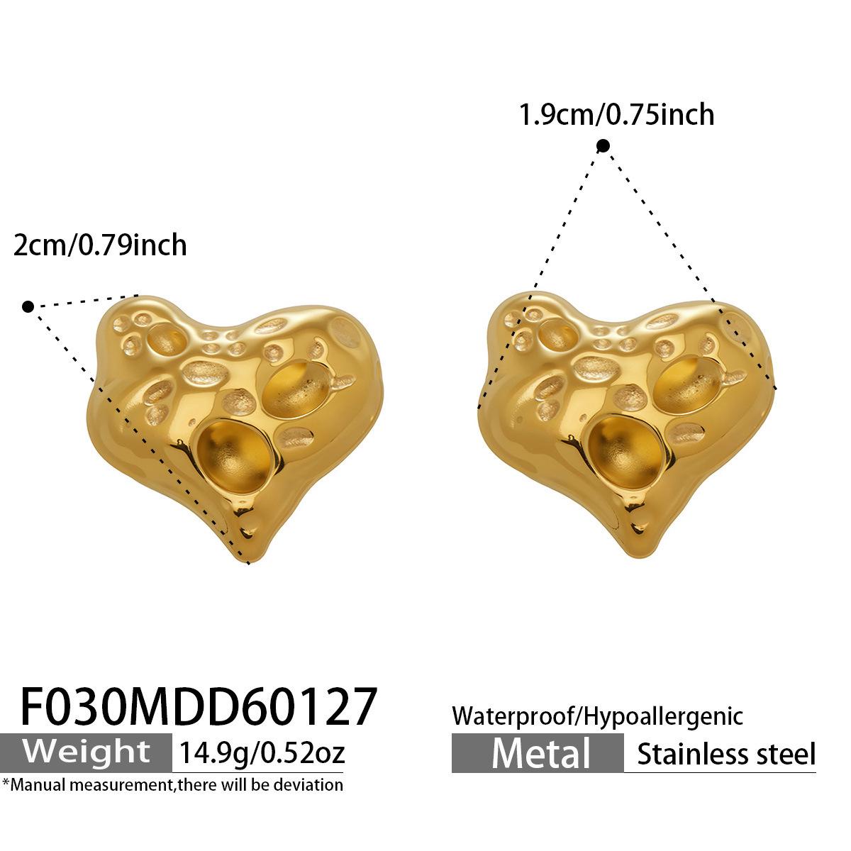 Fashion Light Luxury 18K Gold Peach Heart Hammered Texture Earrings - Simple European and American INS Design