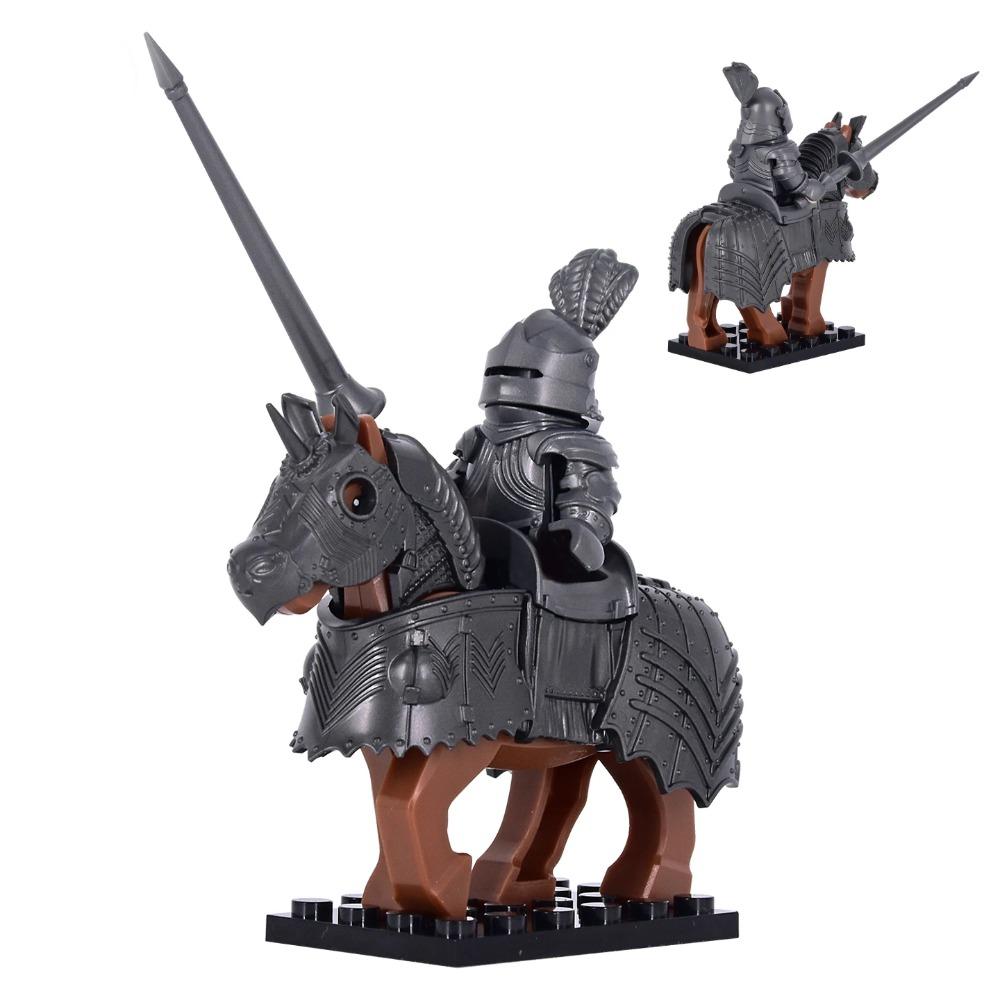 Gothic Style Multiple colors Knight on Warhorse, Detailed Armor Horse Trappings Building Block Toy Perfect for Medieval