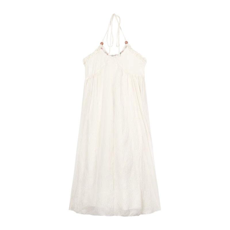White seaside vacation big halter neck suspender dress new feminine summer fairy skirt
