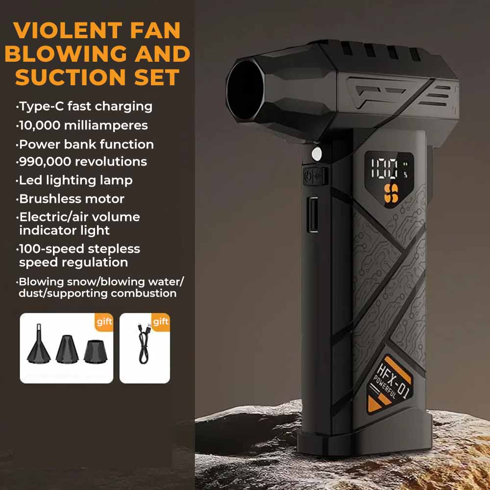 HFX-01 Leistungsstarker Turbo-Luftgebläse 380g Blasdruck Starker Luftstrom Turbo-Lüfter Powerbank-Funktion Kabelloser Druckluftstaubsauger