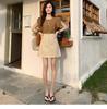 Women's Corduroy High-Waist A-line Skirt, Slimming Fit, Plus Size, Coffee Color, Short, Petite - Spring/Autumn 2024