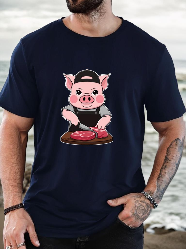 Pig Butcher Cutting Steak Graphic Unisexs Crew Neck Short Sleeve Tee Soft Summer Streetwear Top For Unisex Daily Outdoor Casual Wear