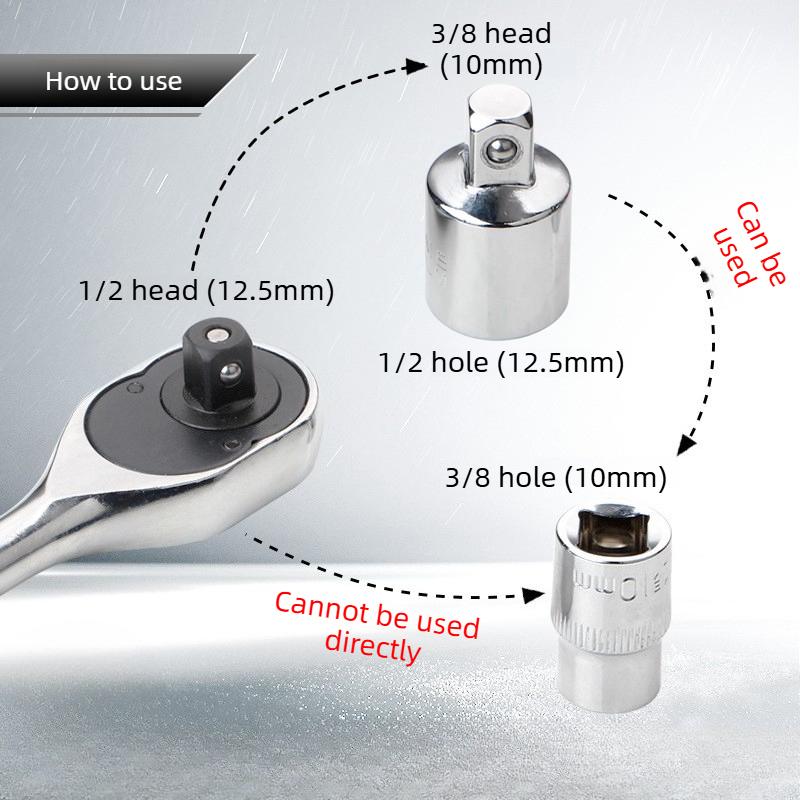 Sockets Set 1/4 Adapter 3/8 Drive Tools For Mechanic 6pcs Ratchet Wrench Stainless Steel Converter Sleeve Head