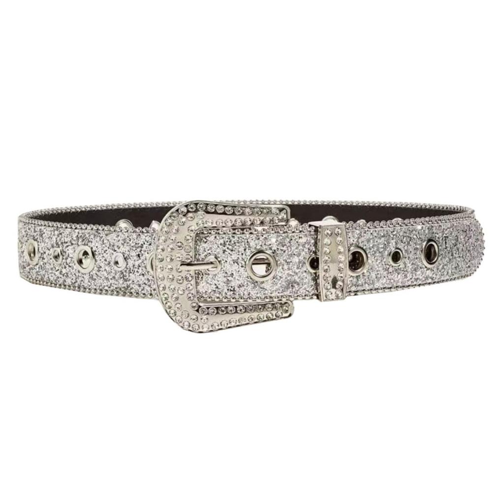 European and American Beautiful Women Belt Women Fashion Trendy Eye Shiny Style Western Rhinestone Buckle Wide Belt Waist Chain