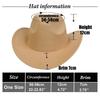Women Men Western Cowboy Hat, Wide Curved Brim Felt Cowgirl Hat, Vintage Jazz Riding Hat, Removable Hat Belt, Head Circumference 56‑58cm