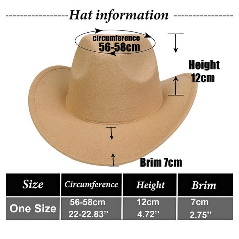 Women Men Western Cowboy Hat, Wide Curved Brim Felt Cowgirl Hat, Vintage Jazz Riding Hat, Removable Hat Belt, Head Circumference 56‑58cm