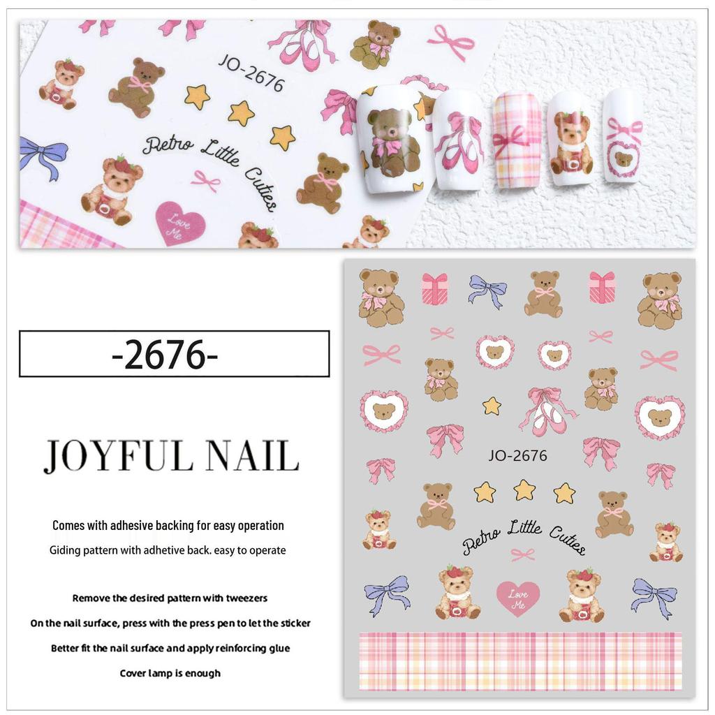 Cute Bowknot & Bear Hand-Painted Nail Stickers