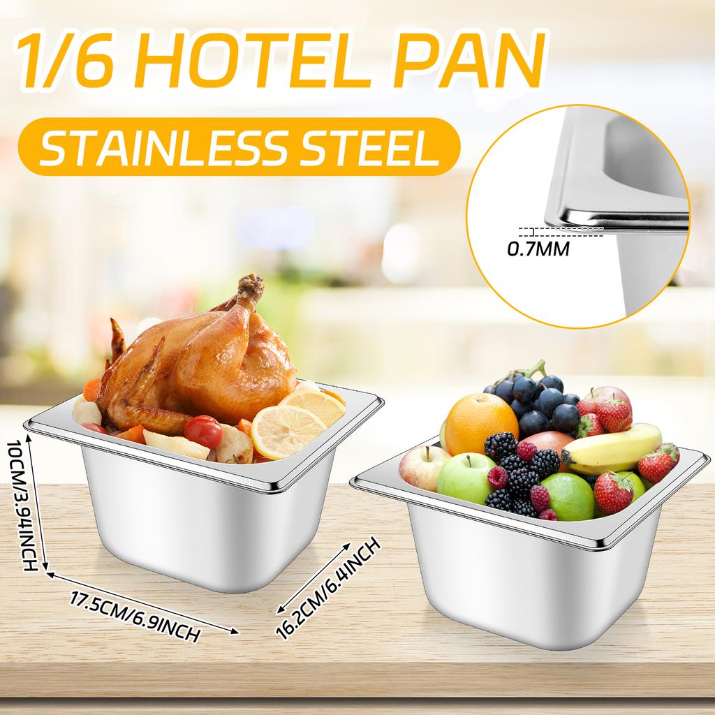 10 Set 1/6 Size Stainless Steel Hotel Pans With Lids 4" Deep Steam Table Pan Food Pan Lid With Handled Catering Food Storage Met