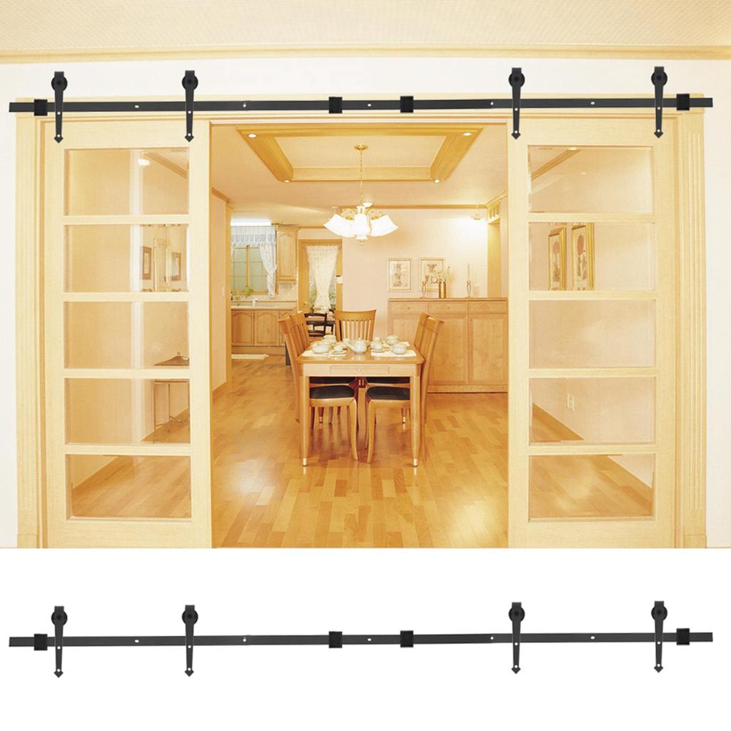4m Double Door Arrow Type Barn Sliding Wood Door Track Kit Door Hanging Rail Pulley Set for