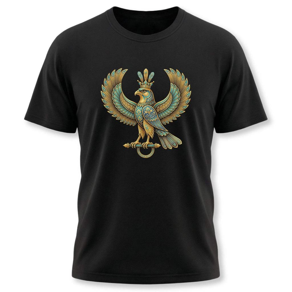 Persian Shabaz T-Shirt | Mythical Eagle Crowned Gold Turquoise Symbol Tee Shirt