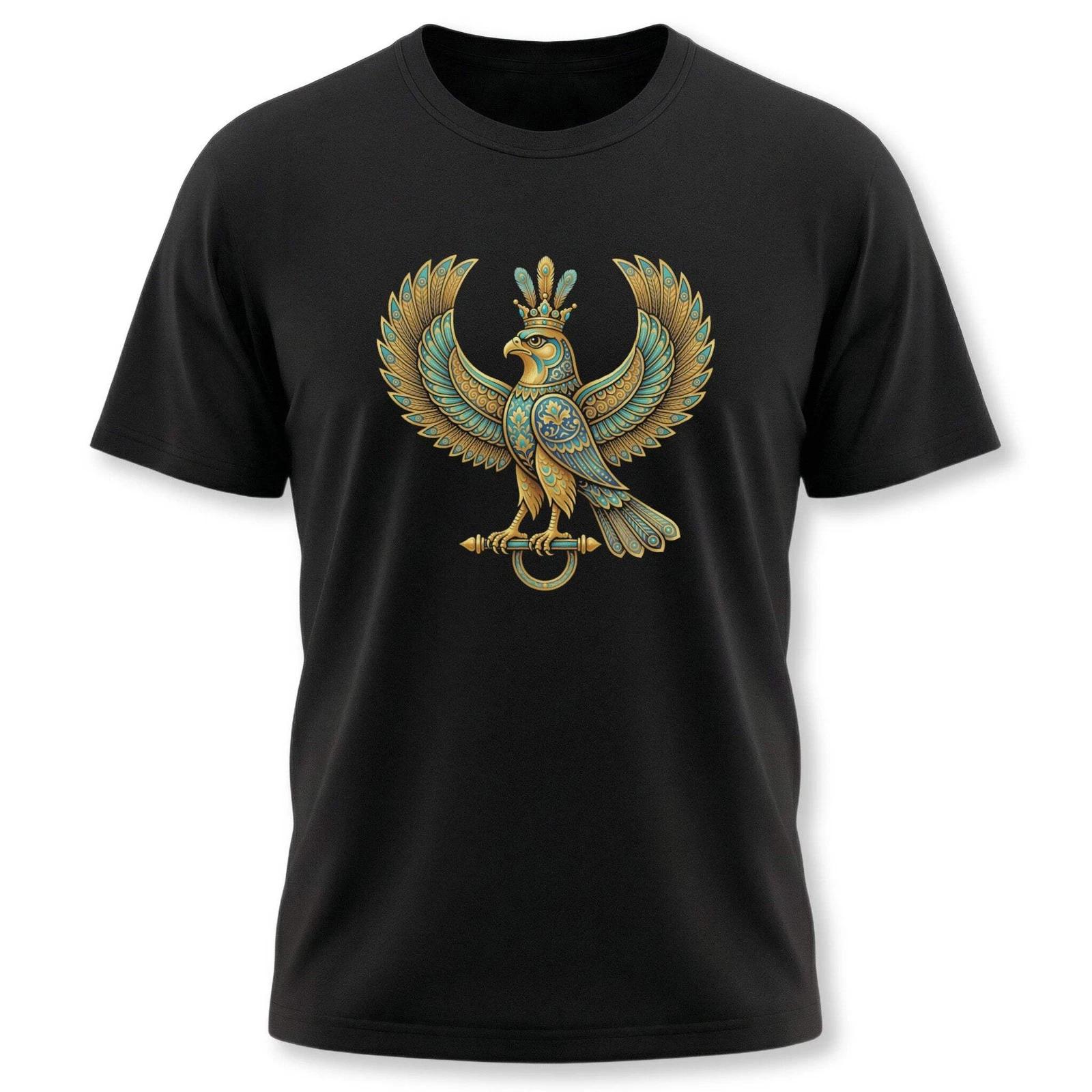 Persian Shabaz T-Shirt | Mythical Eagle Crowned Gold Turquoise Symbol Tee Shirt XXXXL