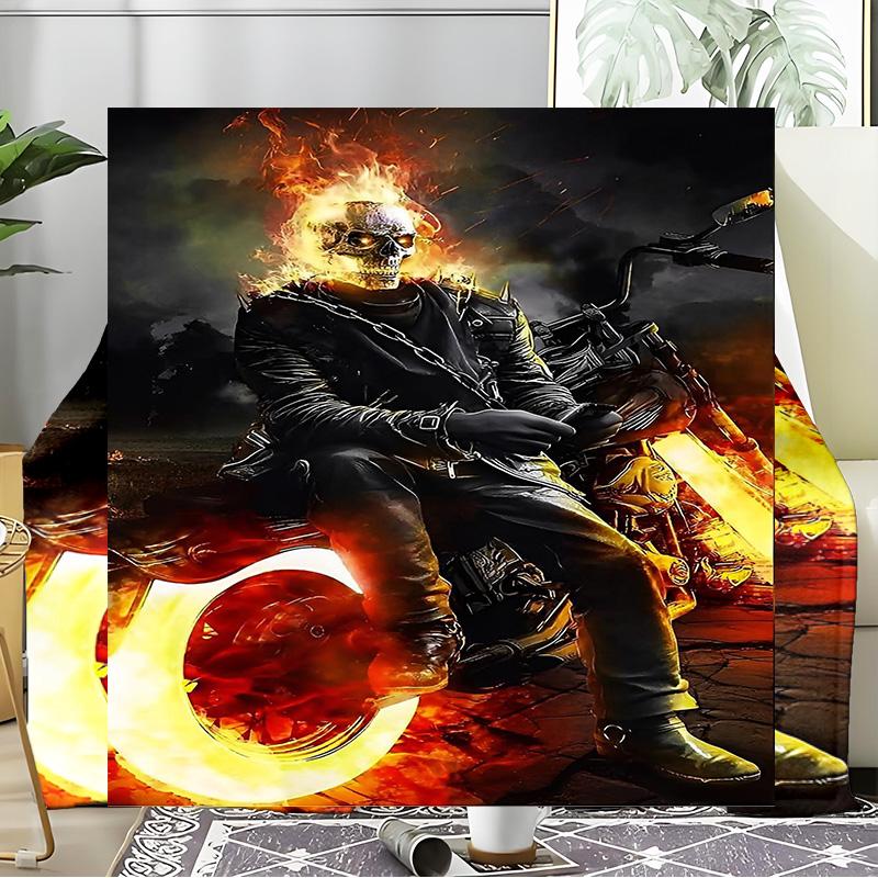 Ghost-Rider On Fire Blanket Flannel Throw for Sofa, Indoor, Camping, Living Room, Office, Chair, And Bed Soft Birthday Gift
