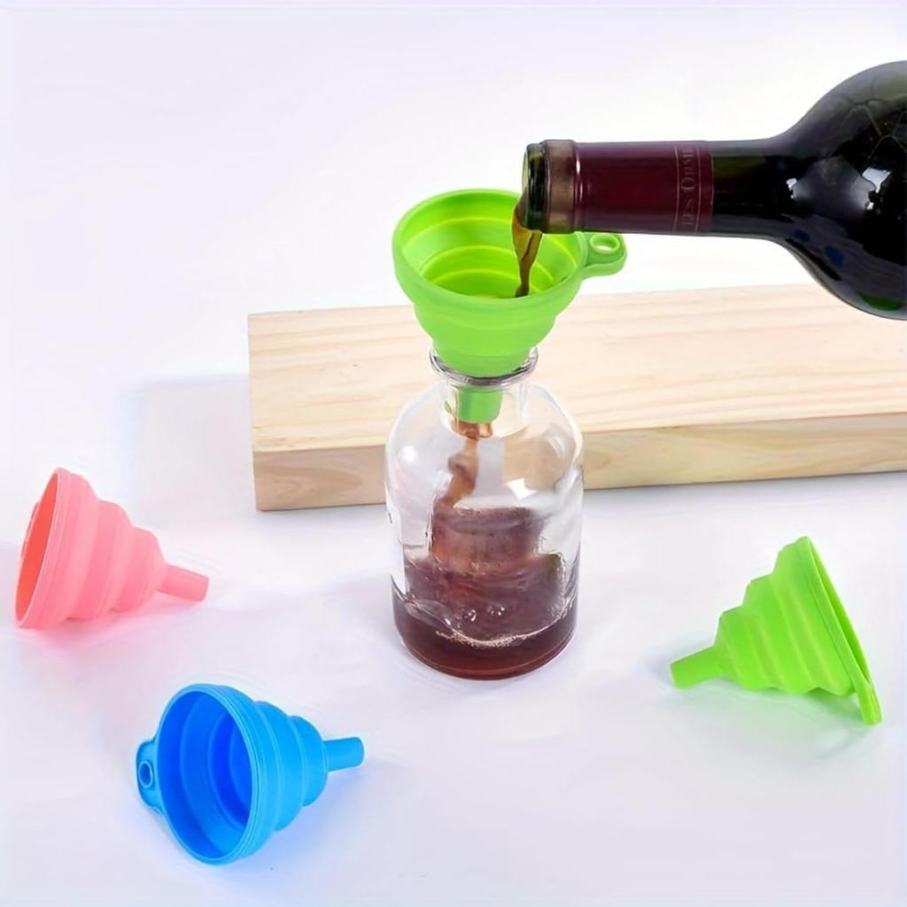 Kitchen Funnel Set 4 Pack, Small and Large, Kitchen Gadgets Accessories Foldable Silicone Collapsible Funnels for Filling Water Bottle Liquid Transfer