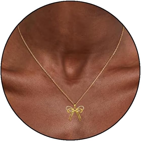 Золотое колье-бант для женщин Колье-чокер с бантом Колье с подвеской-бантиком Колье-лента Колье-цепочка змейка с бантом Изящное колье Украшения для женщин C
