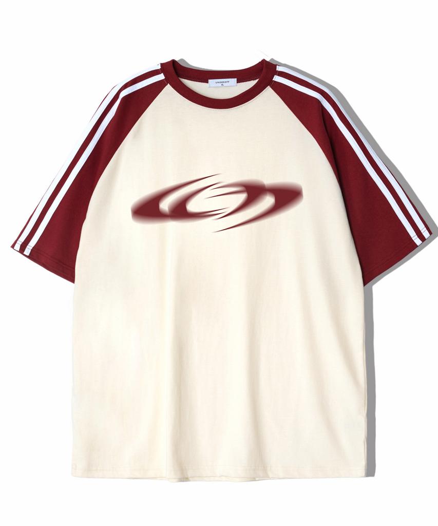 UNDEROFF Oversized Raglan Track Line Short Sleeve T-Shirt Illusion Burgundy