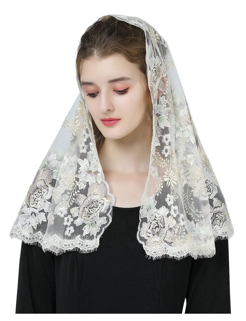 BEAUTELICATE Hochzeit Katholische Hochzeit Spitze Braut Stickerei Kopftuch für Kapelle Champagner Schleier, Schleier, Braut, Messe, Kirche, Taufe, Ostern,