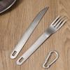 3Pcs/set 304 Stainless Steel Cutlery Set, Portable Knife Fork Spoon with Carabiner for Camping Travel Picnic Hiking