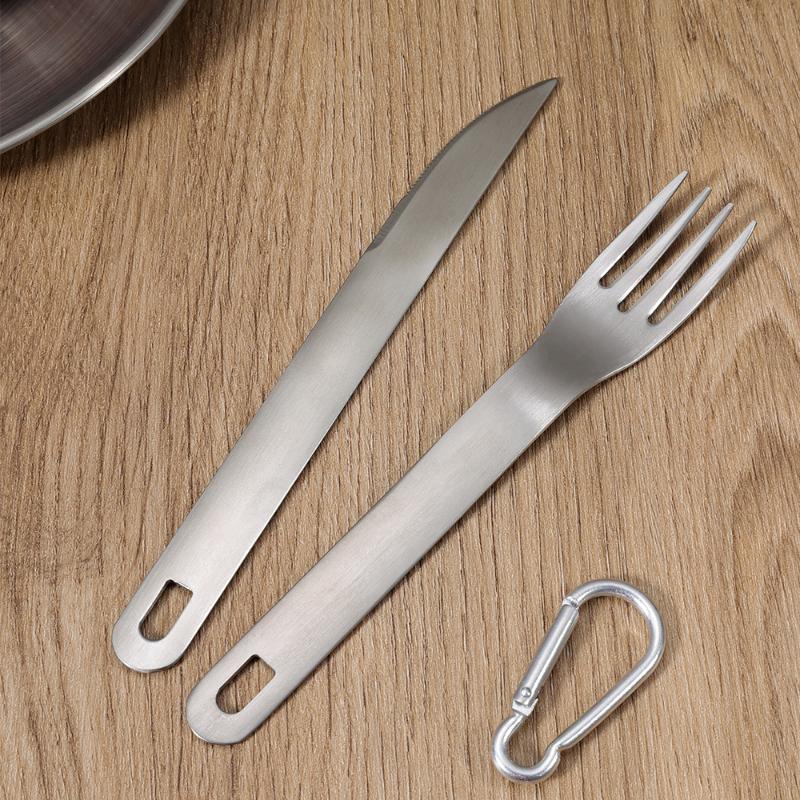 3Pcs/set 304 Stainless Steel Cutlery Set, Portable Knife Fork Spoon with Carabiner for Camping Travel Picnic Hiking