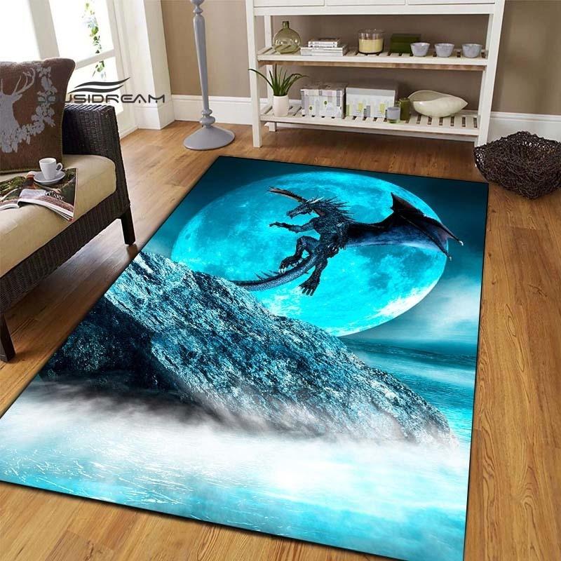 Σκούρο δράκος Χαλιά μόδας τρισδιάστατη εκτύπωση Fantasy Dragon Σαλόνι Υπνοδωμάτιο Μεγάλης επιφάνειας Μαλακό χαλί Σπίτι Παιδικό δωμάτιο Μάτι πατώματος