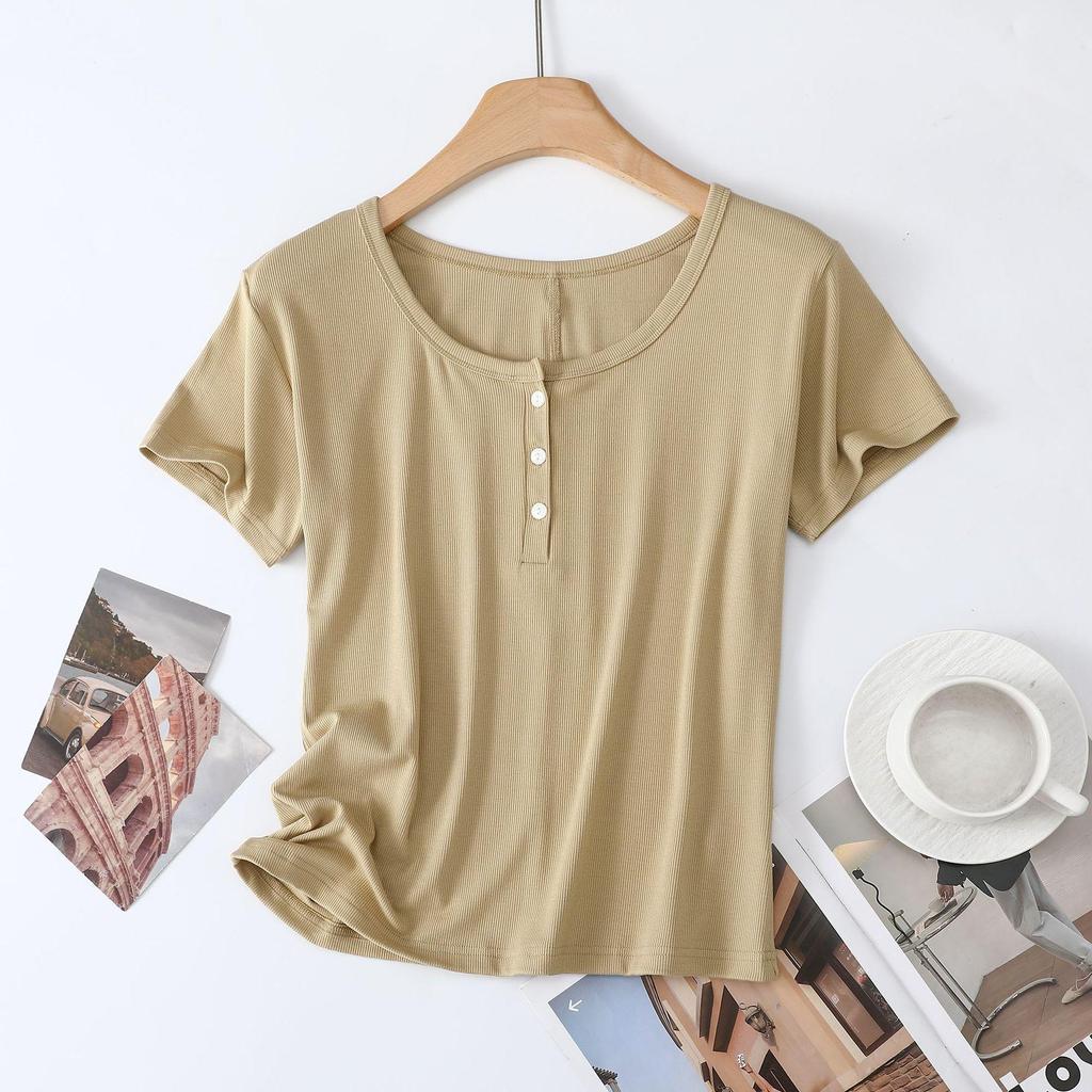 Women's Lightweight Tencel Short-Sleeve Round Neck T-Shirt - Soft, Loose-Fit, Solid Color, Summer Cool Style