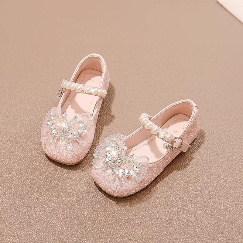 Girls' shoes Children's princess shoes Crystal leather shoes Sparkling 2025 new spring and summer little girl soft sole gift