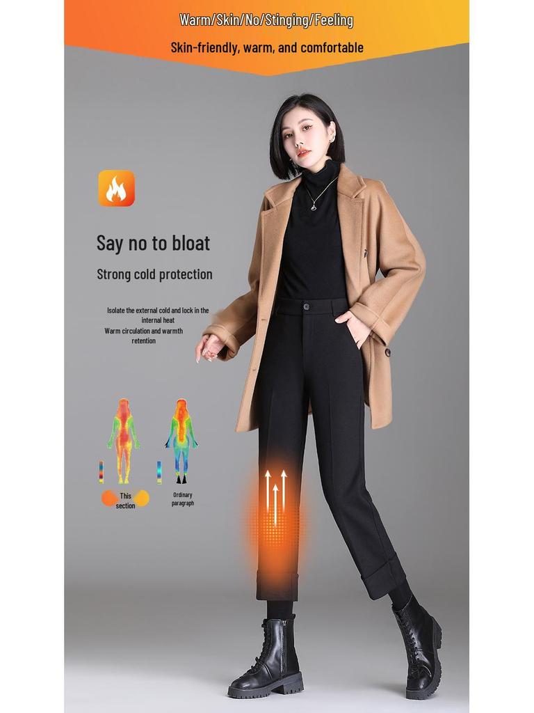 Petite High-Waist Bootcut Wool Flannel Cigarette Pants - Slimming & Thickened for Autumn/Winter 2026 New Arrival