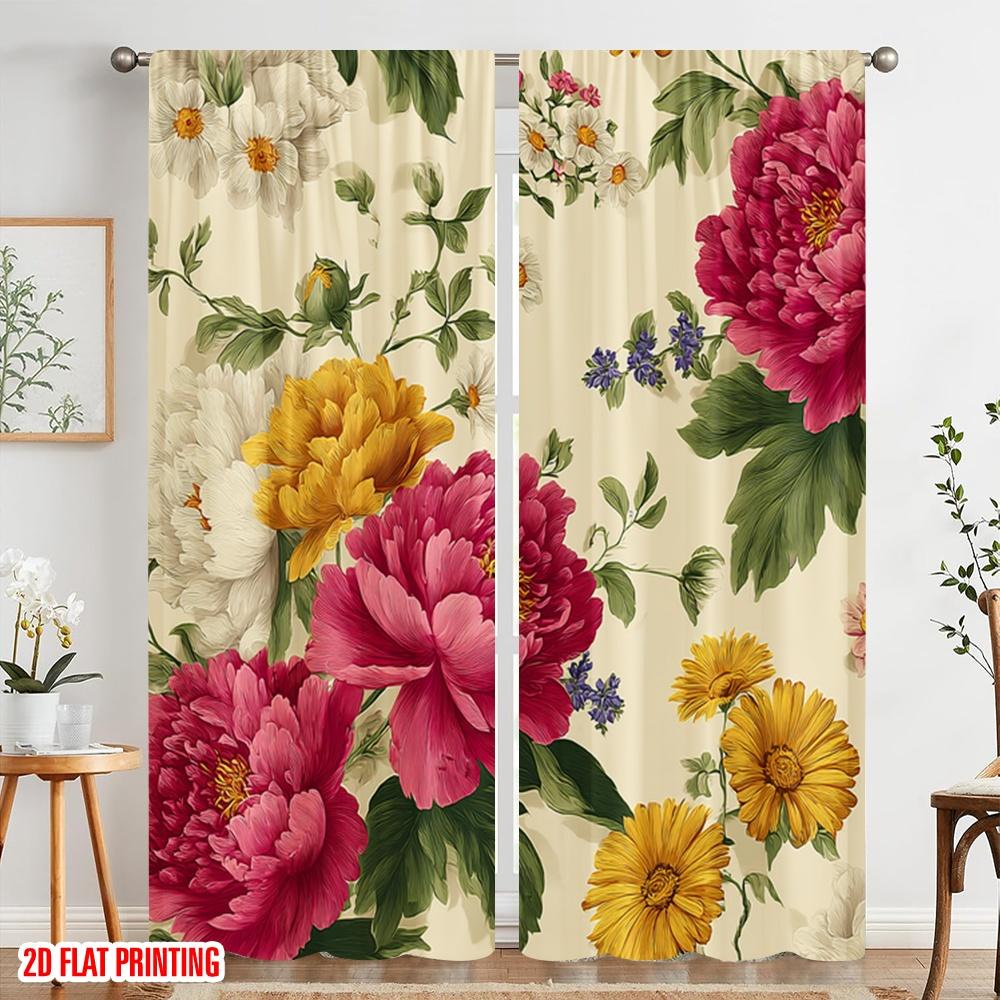 2pcs,2D Plane Printing Curtains Roller Blinds Pastel Floral Burst Versatile Fabric (without Rod) Art Deco Festive Use for Living