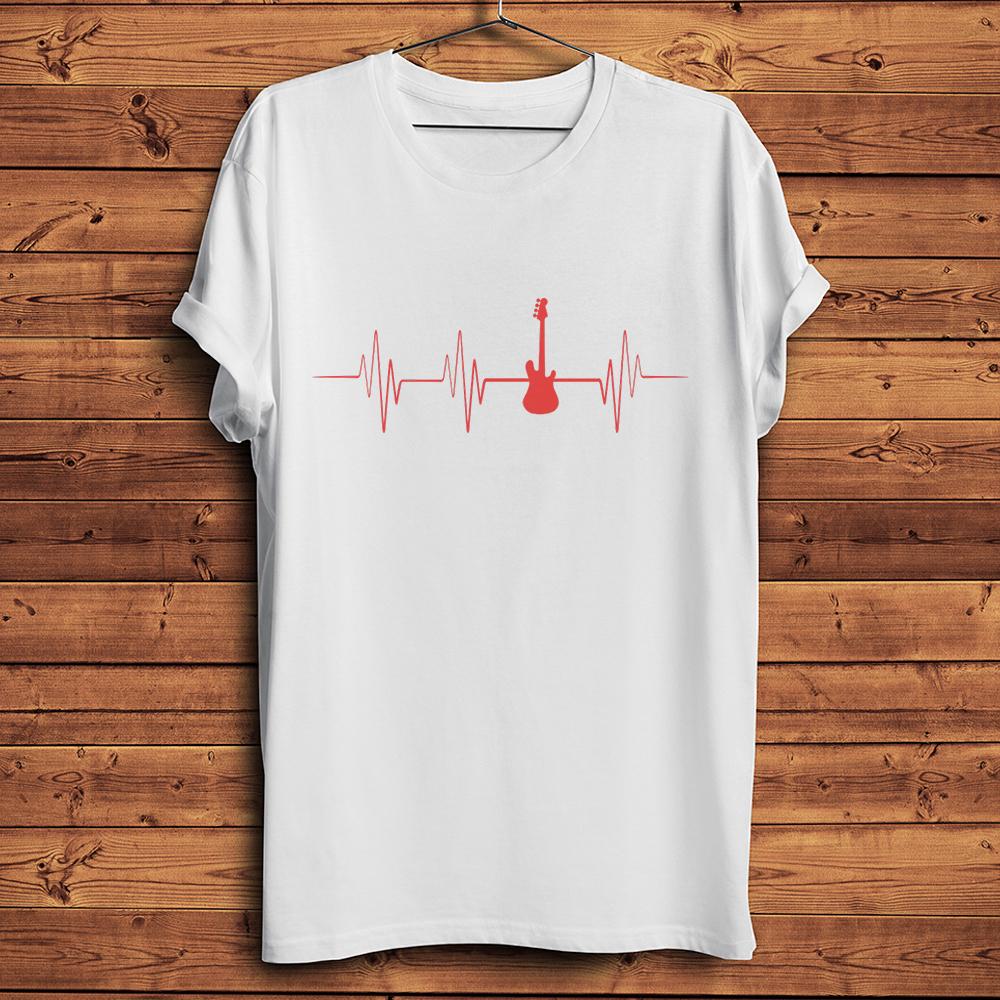 Guitar Heartbeat Funny Guitarist TShirtWhite Casual Short Sleeve Oneck Tshirtunisex Musical TeeBreathable Printstreetwear S