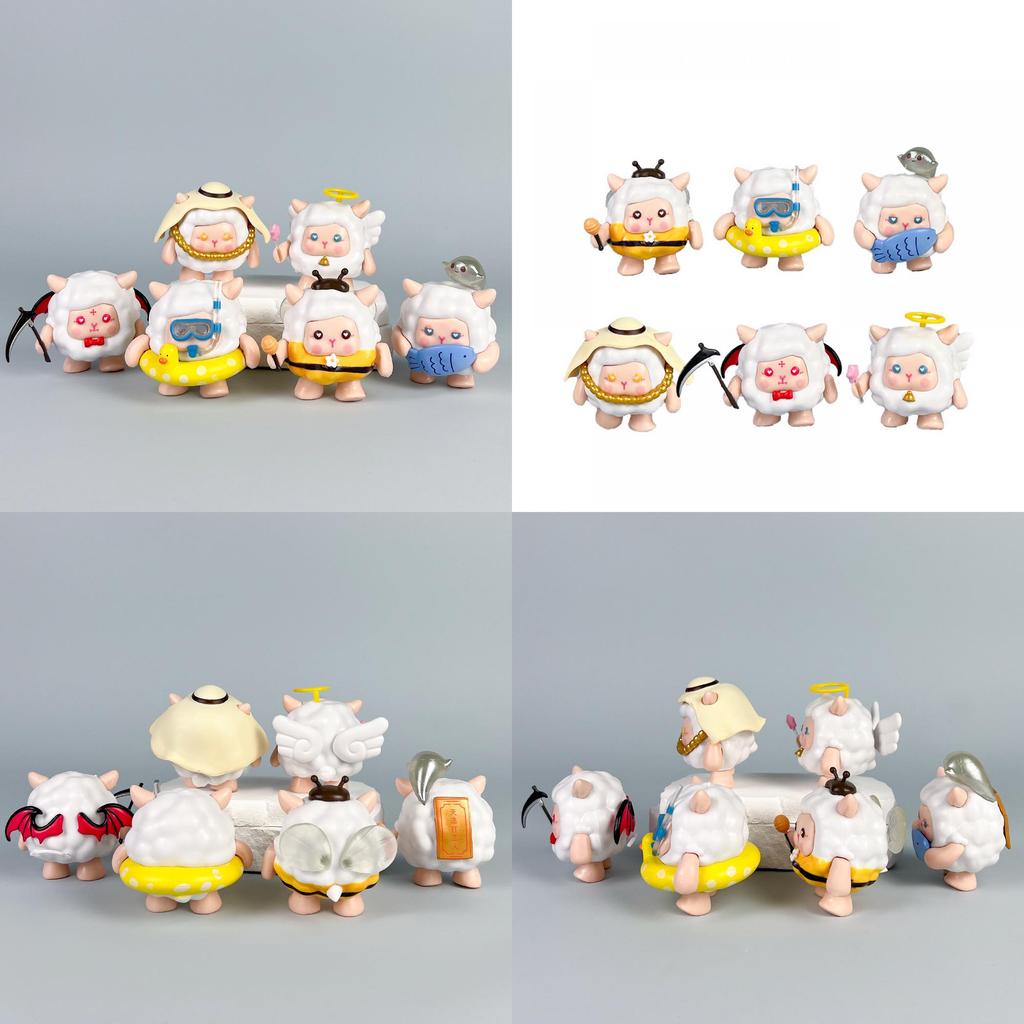 6 Pcs Eggy Party Sheep Design Mini Model Desktop Decoration Ornament Set For Home Decor And Collection