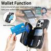 For iPhone 16 Pro Case Zipper Card Holder PU Leather Phone Back Cover with Long Strap