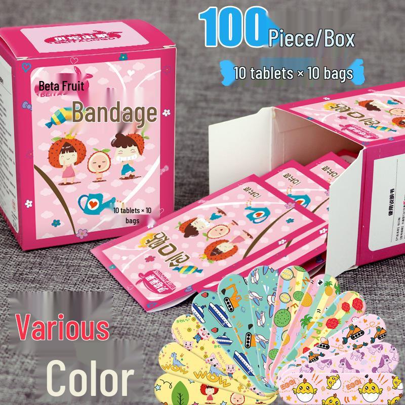 

Cartoon Korean Kids Waterproof Band-Aid Patches (100-Pack) - Breathable & Hemostatic Other білий