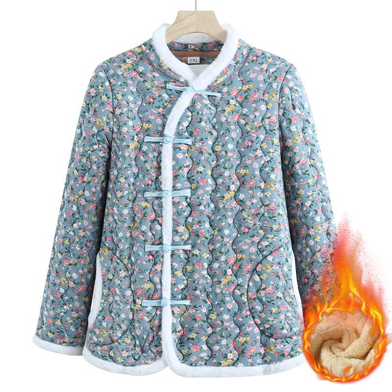 Women's Retro Ethnic Tang Suit Cotton-Padded Jacket with Floral Design & Chinese Frog Buttons - Thick Winter Coat