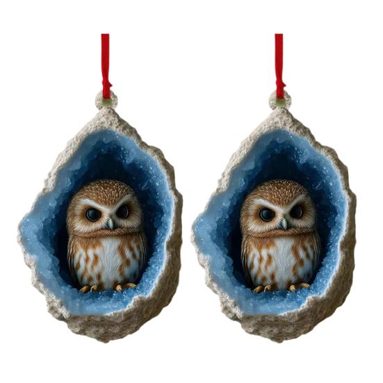 Geode Animal Decoration 2D Acrylic Forest Crystal Cave Little Animals Christmas Hanging Ornament