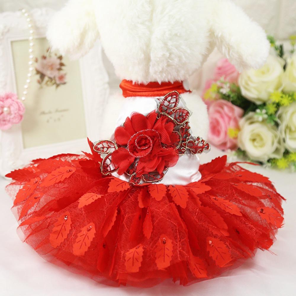 Spring Summer Dog Cat Cat Wedding Dress Shiny Tree Leaf Dress Skirt Pet Clothes Dog Supplies
