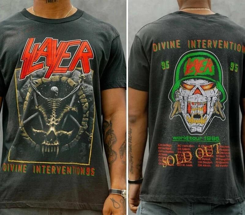 Slayer 1995 Divine Intervention Tour T-Shirt Reprint Metal Band S–4XL Unisex T-Shirt L