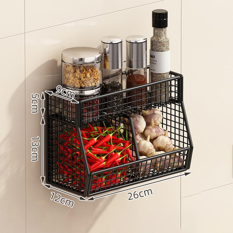 1Pc Wall Mounted Kitchen Storage Basket Durable Wire Storage Rack For Vegetables And Fruits Suitable For Home Organization