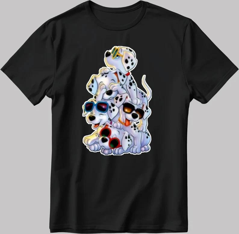 101 Dalmatians Cartoon Characters Short Sleeve WhiteBlack Tshirt S