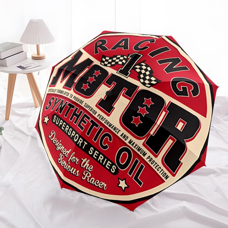 

1 PC Automatic Folding Umbrella - Motor Racing Pattern, Portable & Foldable Design with 8 Ribs, Christmas Birthday Gifts