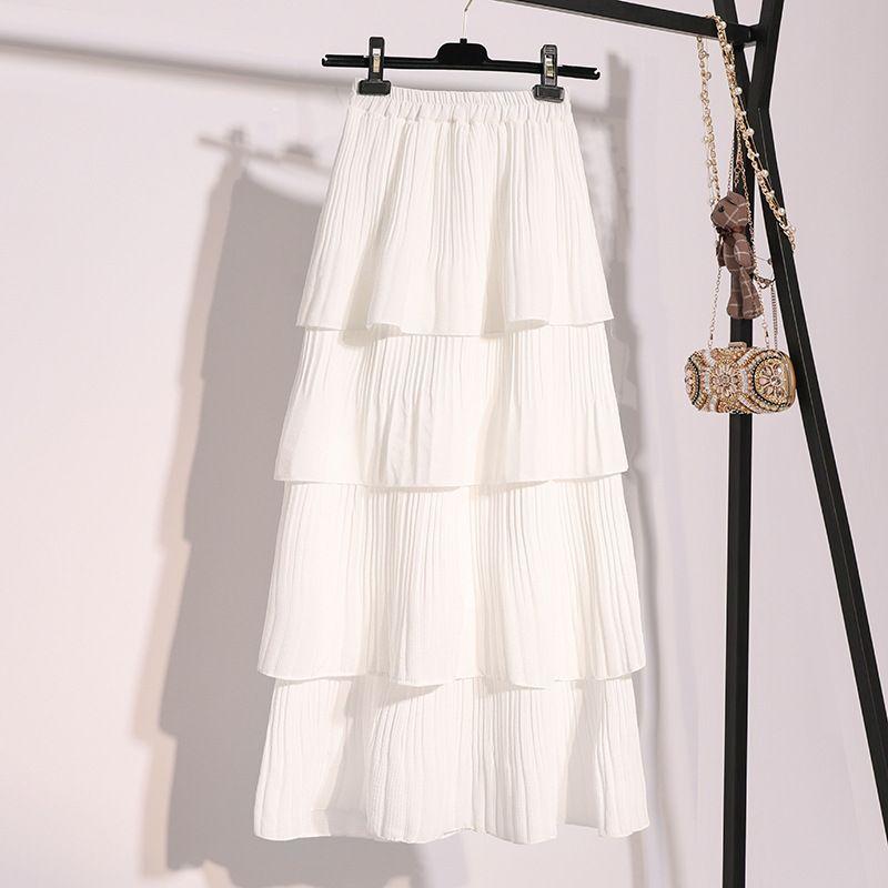 Solid Color High Waist Pleated Cake Skirt Pure Color High Waist Pleated Tiered Skirt