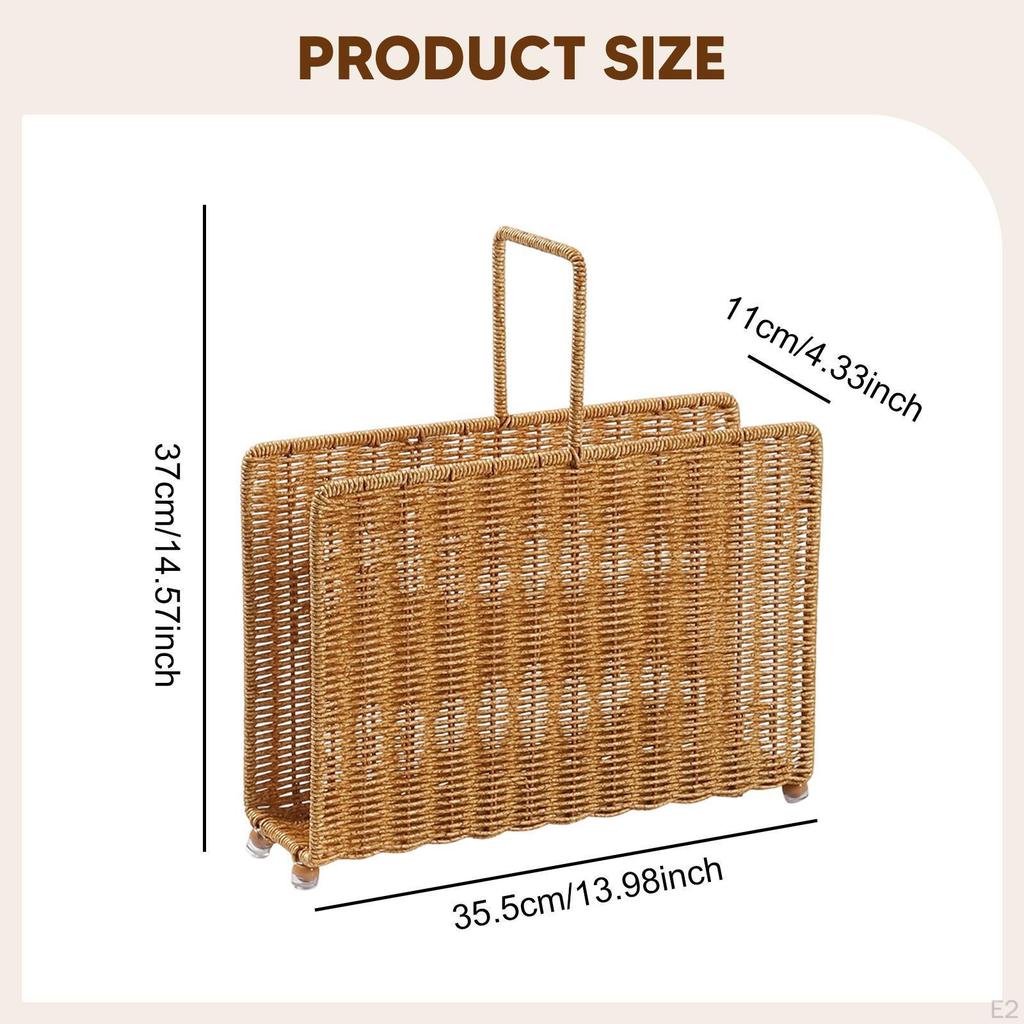 Magazine Rack Display Stand Books Storage Woven Basket Rattan Vinyl Album Organizer Standing