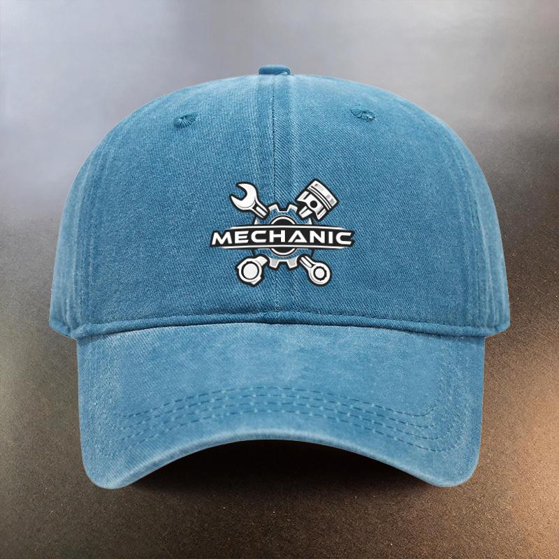 A Washed Cap Themed Around MechanicsAuto Repair Perfect for Daily Outings And a MustHave for Fashionable Couples It Featu