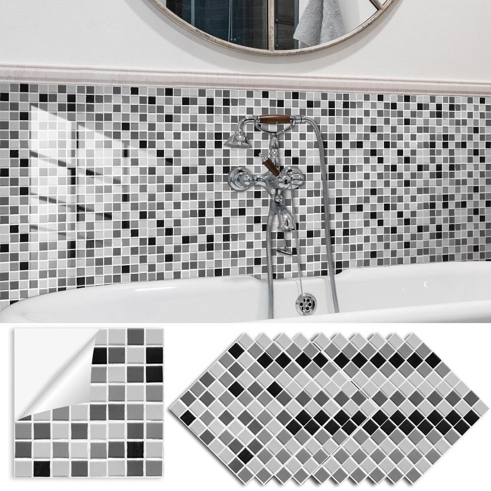 10pcs Black and White Marble Tiles Sticker Kitchen Wardrobe Bathroom Home Decor Self-adhesive Crystal Hard Film Art Wall Decals