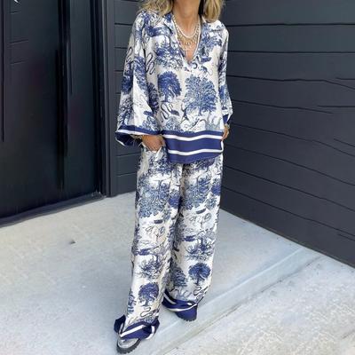 Fashionista V-hals Bedrukt Lange Mouw Zak Casual Damespak